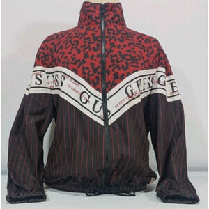 Vintage Guess logo windbreaker jacket women size medium leopard pin stripe track